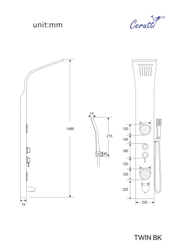 Душевая панель Cerutti SPA CT9988 прямоугольная настенная - фото 3