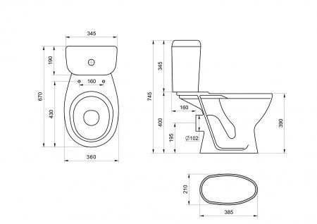 Унитаз-компакт напольный с бачком Santeri Pro 1P2155S0000BF белый с сиденьем каскадный смыв