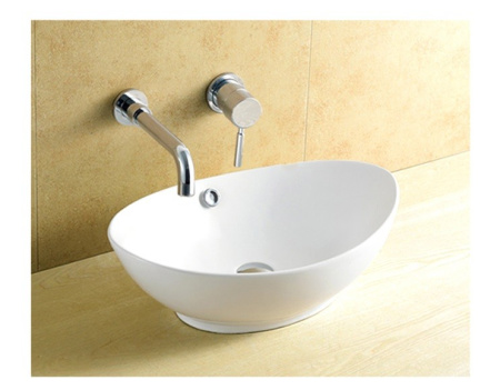 Раковина из санфаянса CeramaLux 9019 59х39 накладная цвет белый 1 отверстие под смеситель