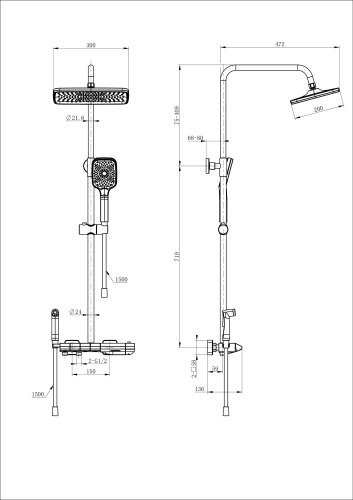Душевая стойка Wonzon & Woghand Muse WW-B4132-A-MB настенная цвет черный - фото 2