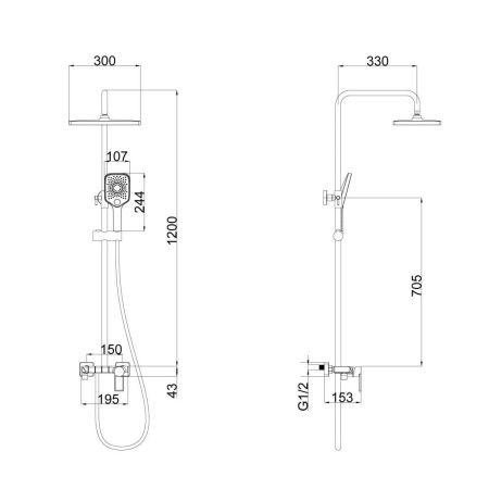 Душевая стойка Tokito Rain TOK-RAI-1019 настенная цвет хром