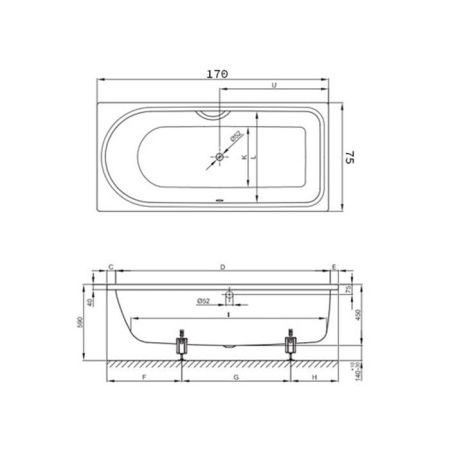 Ванна стальная Bette Ocean 8855-000 PLUS, AR 170х75 встраиваемая прямоугольная без ножек