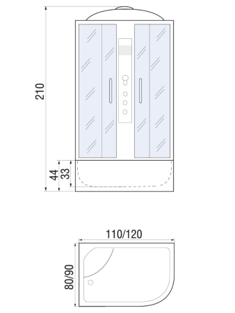 Душевая кабина River DUNAY 10000000008 120х80 асимметричная с крышей ориентация левая
