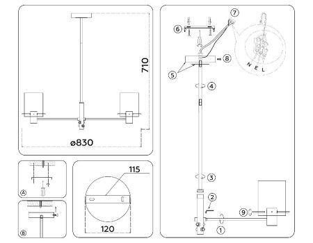 Люстра на штанге Ambrella Light Modern (Модерн) LH57043