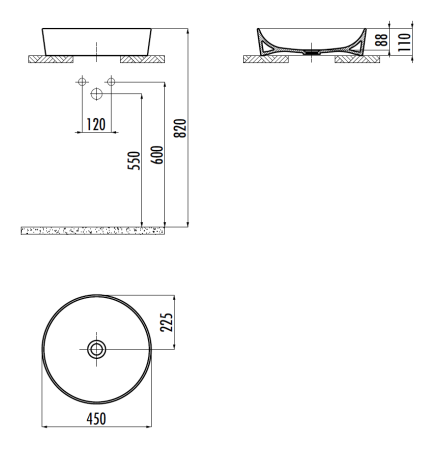 Раковина из сантехнического фарфора Creavit Ultra UL145-00CB00E-0000 50х50 накладная цвет белый 1 отверстие под смеситель