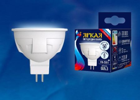 Лампа светодиодная Uniel LED-JCDR 6W/NW/GU10/FR PLP01WH картон