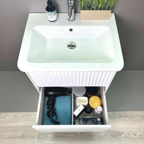 Тумба с раковиной Alavann Wave ALV1110000 60х46х62 подвесная цвет белый - фото 2