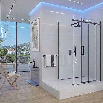 Душевой уголок Veconi Rovigo RV074B-13080-01-C4 130х80 стекло прозрачное профиль черный без поддона