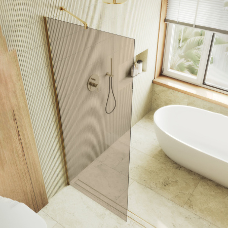 Душевая перегородка Maybah Glass MGD-1353-3ш 99х195 стекло тонированное профиль золото глянцевое