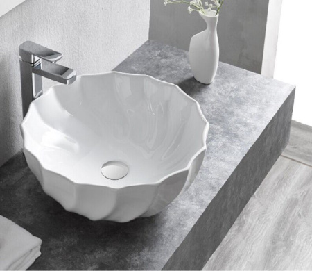 Раковина из санфаянса CeramaLux 9073 45х45 накладная цвет белый