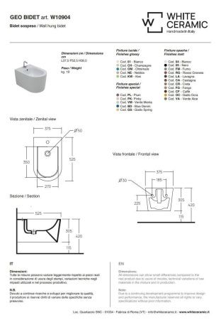 Биде подвесное White Ceramic Geo W1090401 цвет белый