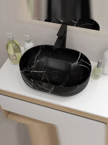 Раковина из сантехнического фарфора Teymi Solli T50387 49х35 накладная цвет черный мрамор - фото 5