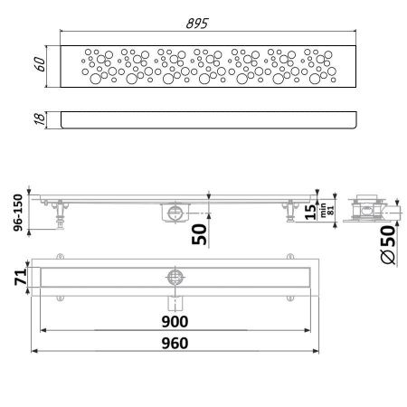 Душевой лоток Timo Standart DP20900-DR20900 95х15 хром