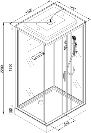 Душевая кабина AvaCan D119SLED 110х90 прямоугольная с крышей ориентация универсальная