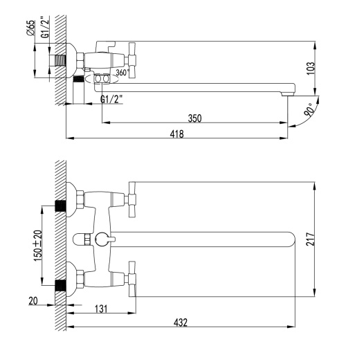 Смеситель для ванны LeMark Neo LM2212C настенный хром - фото 2