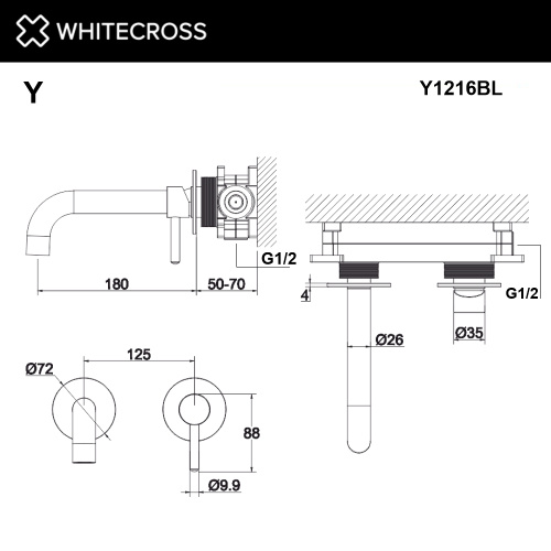 Смеситель для раковины Whitecross Y black Y1216BL встраиваемый черный матовый без термостата - фото 2
