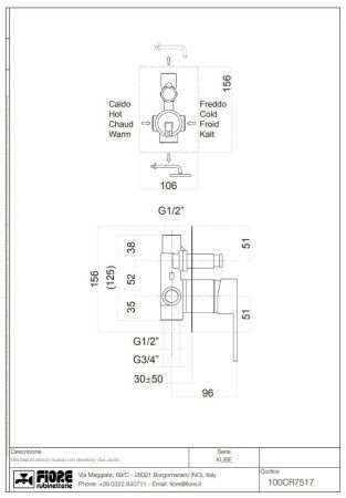 Смеситель Fiore Kube 100CR7517 встраиваемый в стену хром