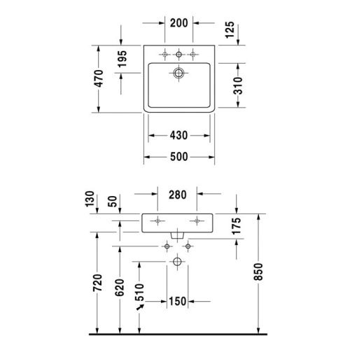 Раковина из сантехнического фарфора Duravit Vero 0454500000 50х50 накладная цвет белый 1 отверстие под смеситель - фото 2