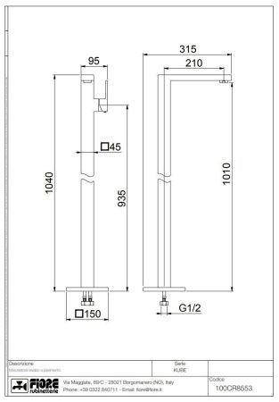 Смеситель Fiore Kube 100CR8553 напольный хром