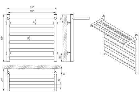 Полотенцесушитель Indigo Slim  LSLW50-50P 53х50 водяной хром