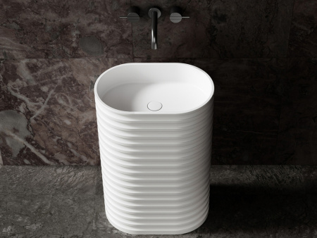 Раковина из искусственного камня Abber STEIN AS2550 58х38 напольная цвет белый матовый без отверстий под смеситель