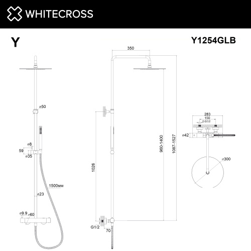 Душевая стойка Whitecross Y brushed gold Y1254GLB настенная цвет золото брашированное - фото 3