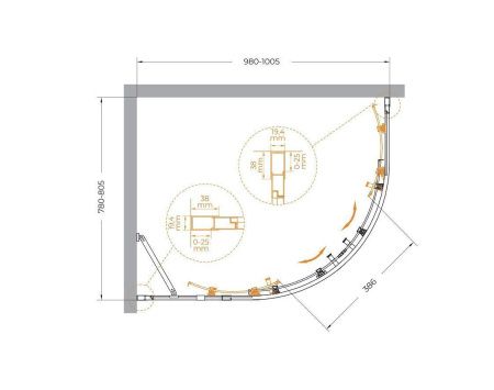 Душевой уголок Cezares MOLVENO MOLVENO-RH-2-100/80-C-Cr-IV 100х80 стекло прозрачное профиль хром без поддона