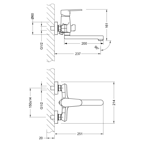 Смеситель для ванны LeMark Point LM0317C настенный хром - фото 2