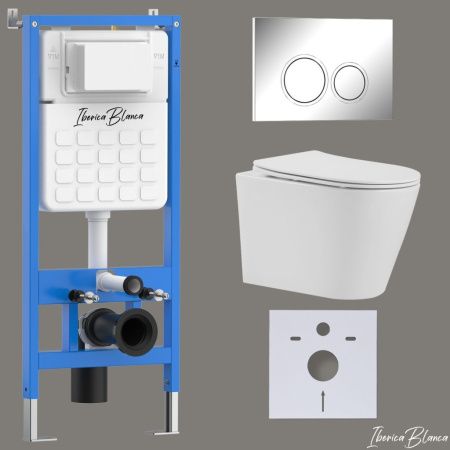 Комплект унитаз с инталляцией и клавишей смыва Iberica Blanca BURGOS ALTO IB001.BRA.234.823