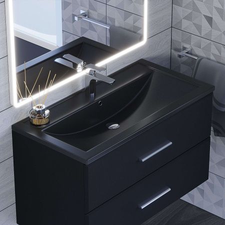 Раковина из искусственного камня Uperwood Foster Quartz 291030043 90х50 полувстраиваемая цвет черный