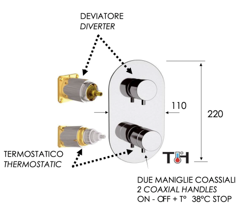 Смеситель для душа Remer Elegance NT92KB встраиваемый в стену хром с термостатом - фото 2