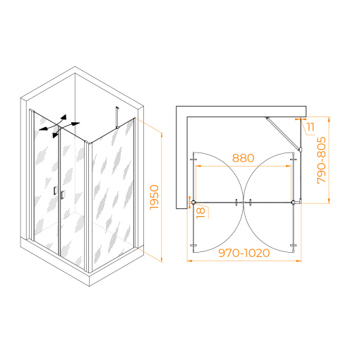 Душевой уголок RGW Passage 060814408-14 100х80 стекло прозрачное профиль черный без поддона - фото 2