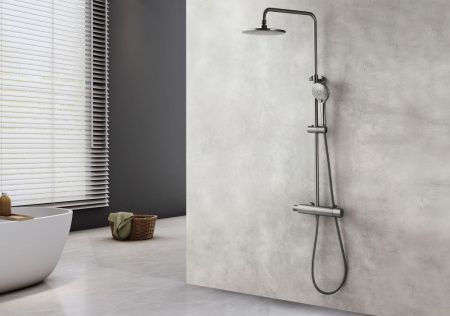 Душевая стойка LeMark Bronx LM3770GM настенная цвет черный с термостатом