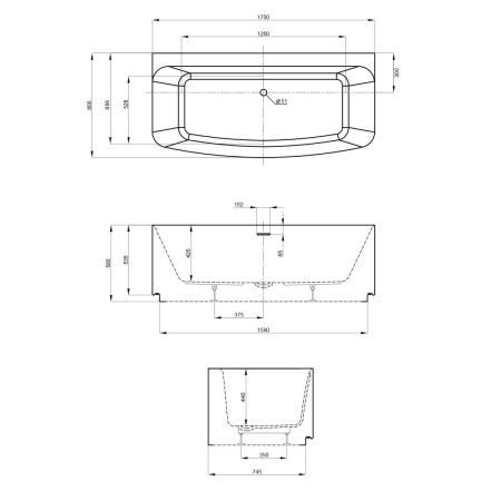 Ванна акриловая Wellsee Ground Breaking 287701000 170х80 пристенная асимметричная с ножками
