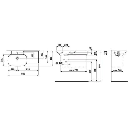Раковина керамическая Laufen INO 8.1330.2.000.104.1 90 см накладная цвет белый 1 отверстие под смеситель