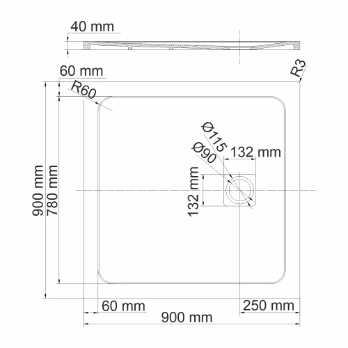 Душевой поддон WasserKRAFT Rhin 44T 44T03 90x90 искусственный камень белый - фото 3