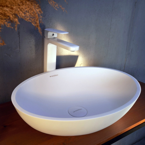 Раковина из искусственного камня MonteBianco Conca 480 12093 55х37 накладная цвет белый матовый без отверстий под смеситель - фото 2