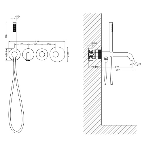 Смеситель для ванны и душа Timo Saona 2324/17YSM встраиваемый в стену золото матовое без термостата - фото 2