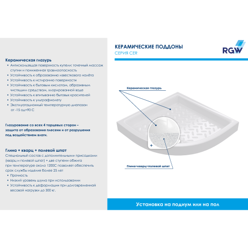Душевой поддон RGW CER 19170488-01 80x80  керамика белый - фото 4