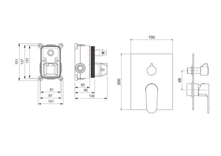Смеситель для ванны Aquatek ОБЕРОН AQ1246CR встраиваемый в стену хром