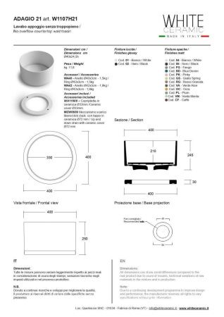 Раковина керамическая White Ceramic Adagio W1107H2101 40х40 накладная цвет белый