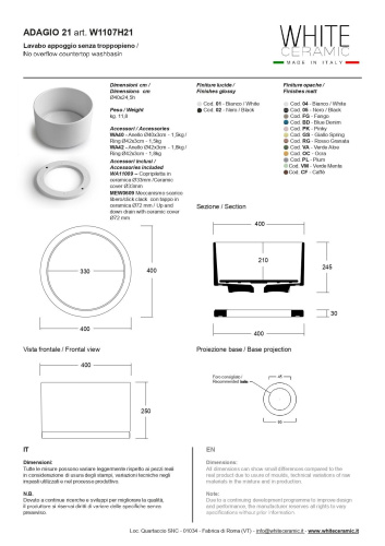 Раковина White Ceramic Adagio 40 см W1107H2101 накладная цвет белый глянцевый - фото 3