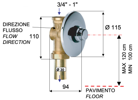 Смывное устройство для писсуара Remer Tempor TE171 цвет хром