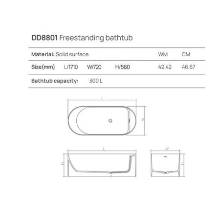 Ванна из искусственного камня Dea Design Stripes DD8801 1710 1 175х70 отдельностоящая овальная