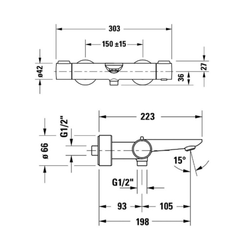 Смеситель для ванны Duravit Wave WA5220000046 / WA5220000C46 настенный черный матовый с термостатом - фото 2