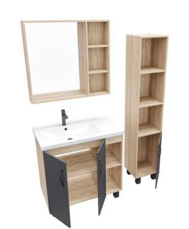 Тумба под раковину Grossman Флай 108002 80х40 напольная цвет серый/коричневый