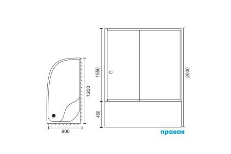 Душевой уголок Royal Bath BK RB8120BK-C-BL-R 120х80 стекло матовое профиль черный с поддоном