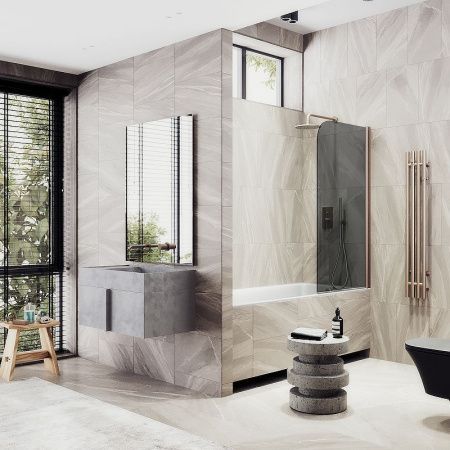 Душевая шторка на ванну Maybah Glass MGV-623-2 80х140 стекло тонированное профиль бронза ориентация универсальная