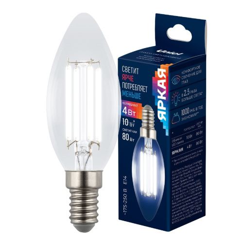 Лампа светодиодная Uniel LED-C35-4W/4000K/E14/CL GLY01TR - фото 4