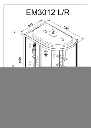 Душевая кабина AvaCan EM3012LLED+GM 120х90 асимметричная с крышей ориентация левая